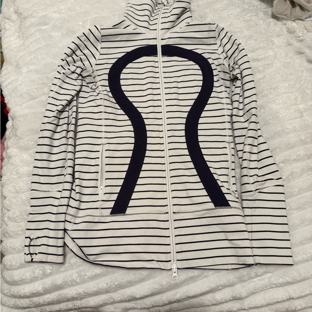 lululemon athletica Navy and White Striped Zip-Up Hoodie
